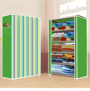 furnigully 5 shelf foldable collapsible wardrobe storage organizer almirah cloth rack pp collapsible wardrobe finish color - green-4 diydo-it-yourself