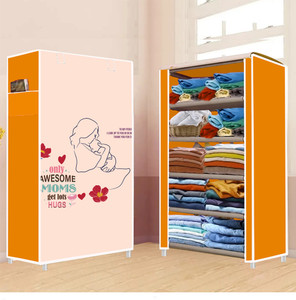 furnigully 5 shelf foldable collapsible wardrobe storage organizer almirah cloth rack pp collapsible wardrobe finish color - orange -18 diydo-it-yourself