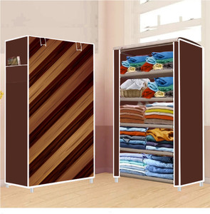 furnigully 5 shelf foldable collapsible wardrobe storage organizer almirah cloth rack pp collapsible wardrobe finish color - brown -14 diydo-it-yourself