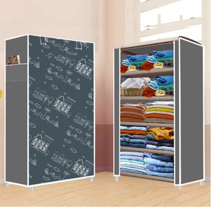 furnigully 5 shelf foldable collapsible wardrobe storage organizer almirah cloth rack pp collapsible wardrobe