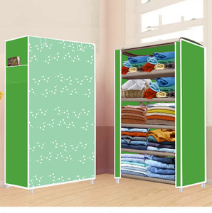 furnigully 5 shelf foldable collapsible wardrobe storage organizer almirah cloth rack pp collapsible wardrobe finish color - green-5 diydo-it-yourself