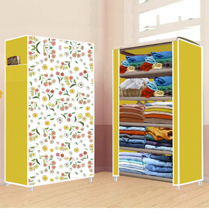 furnigully 5 shelf foldable collapsible wardrobe storage organizer almirah cloth rack pp collapsible wardrobe finish color - warm flower yellow -32 diydo-it-yourself