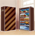 FurniGully 5 Shelf Foldable Collapsible Wardrobe Storage Organizer Almirah Cloth Rack PP Collapsible Wardrobe (Finish Color - Brown -14, DIY(Do-It-Yourself))