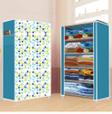 FurniGully 5 Shelf Foldable Collapsible Wardrobe Storage Organizer Almirah Cloth Rack PP Collapsible Wardrobe (Finish Color - Colorful Leaves Blue -30, DIY(Do-It-Yourself))