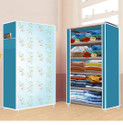 FurniGully 5 Shelf Foldable Collapsible Wardrobe Storage Organizer Almirah Cloth Rack PP Collapsible Wardrobe (Finish Color - Sky Blue-7, DIY(Do-It-Yourself))