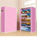 FurniGully 5 Shelf Foldable Collapsible Wardrobe Storage Organizer Almirah Cloth Rack PP Collapsible Wardrobe (Finish Color - Pink Diagonal -28, DIY(Do-It-Yourself))