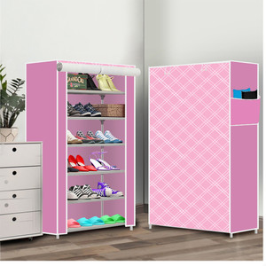 furnigully 6 shelf foldable collapsible shoerack metal shoe stand 28  pink diagonal 6 shelves diydo-it-yourself