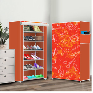 furnigully 6 shelf foldable collapsible shoerack metal shoe stand 29  school pattern orange 6 shelves diydo-it-yourself