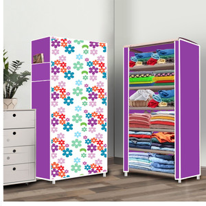 furnigully 6 shelf foldable collapsible wardrobe storage organizer almirah cloth rack pp collapsible wardrobe finish color - mini flower print 33 diydo-it-yourself