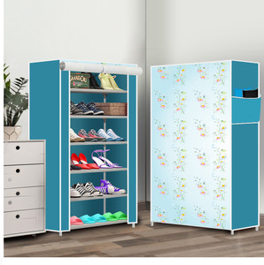 furnigully 6 shelf foldable collapsible wardrobe storage organizer almirah cloth rack pp collapsible wardrobe finish color - sky blue7 diydo-it-yourself