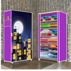 furnigully 6 shelf foldable collapsible wardrobe storage organizer almirah cloth rack pp collapsible wardrobe finish color - town building purple 37 diydo-it-yourself