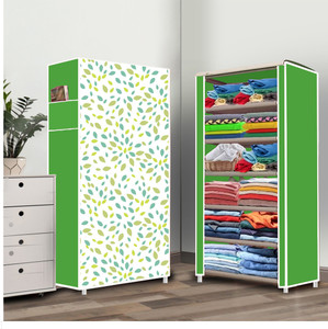 furnigully 6 shelf foldable collapsible wardrobe storage organizer almirah cloth rack pp collapsible wardrobe finish color - leaf print green 25 diydo-it-yourself