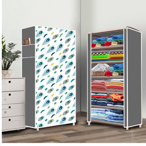 furnigully 6 shelf foldable collapsible wardrobe storage organizer almirah cloth rack pp collapsible wardrobe finish color - peacock feather grey 20 diydo-it-yourself