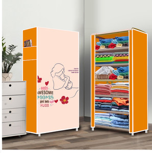 furnigully 6 shelf foldable collapsible wardrobe storage organizer almirah cloth rack pp collapsible wardrobe finish color - orange 18 diydo-it-yourself