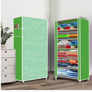 furnigully 6 shelf foldable collapsible wardrobe storage organizer almirah cloth rack pp collapsible wardrobe finish color - green5 diydo-it-yourself