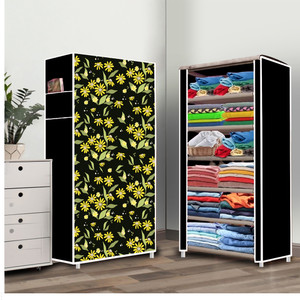 furnigully pp collapsible wardrobe finish color - daisy floral black 26 diydo-it-yourself