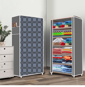 furnigully 6 shelf foldable collapsible wardrobe storage organizer almirah cloth rack pp collapsible wardrobe