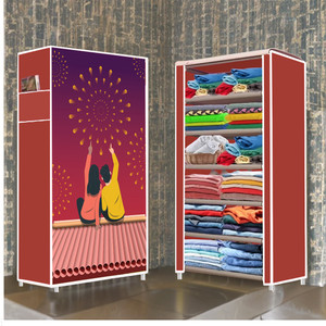 furnigully 6 shelf foldable collapsible wardrobe storage organizer almirah cloth rack pp collapsible wardrobe