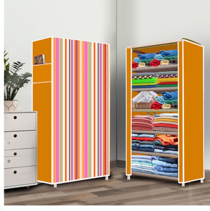 furnigully 6 shelf foldable collapsible wardrobe storage organizer almirah cloth rack pp collapsible wardrobe finish color - orange 8 diydo-it-yourself