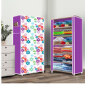 FurniGully 6 Shelf Foldable Collapsible Wardrobe Storage Organizer Almirah Cloth Rack PP Collapsible Wardrobe (Finish Color - Mini Flower Print (33), DIY(Do-It-Yourself))