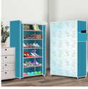 FurniGully 6 Shelf Foldable Collapsible Wardrobe Storage Organizer Almirah Cloth Rack PP Collapsible Wardrobe (Finish Color - Sky Blue7, DIY(Do-It-Yourself))