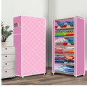 FurniGully 6 Shelf Foldable Collapsible Wardrobe Storage Organizer Almirah Cloth Rack PP Collapsible Wardrobe (Finish Color - Pink Diagonal (28), DIY(Do-It-Yourself))