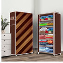 FurniGully 6 Shelf Foldable Collapsible Wardrobe Storage Organizer Almirah Cloth Rack PP Collapsible Wardrobe (Finish Color - Brown (14), DIY(Do-It-Yourself))