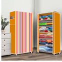 FurniGully 6 Shelf Foldable Collapsible Wardrobe Storage Organizer Almirah Cloth Rack PP Collapsible Wardrobe (Finish Color - Orange (8), DIY(Do-It-Yourself))