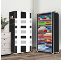 FurniGully 6 Shelf Foldable Collapsible Wardrobe Storage Organizer Almirah Cloth Rack PP Collapsible Wardrobe