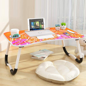 furnigully multipurpose foldable with cup holder study  bed wood portable laptop table finish color - w orange pre assembled