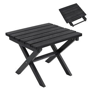 furnimart 1834 square foldable side table for outdoor amp camping extra-thick hdpe weather-resistant small coffee table portable black outdoor end table for balcony poolside space savingblack
