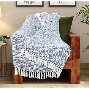 reversible blue argyle pattern 78x60 inch woven cotton throw  blanket living room bedroom sofa couch bed amp chair - blue amp white size 200x150 cm
