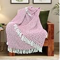 Reversible Pink Argyle Pattern 78X60 Inch Woven Cotton Throw | Blanket Living Room, Bedroom, Sofa, Couch, Bed &amp; Chair - Pink &amp; White, Size 200X150 Cm