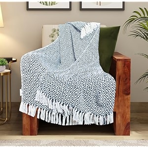 reversible navy argyle pattern 78x60 inch woven cotton throw  blanket living room bedroom sofa couch bed amp chair - navy amp white size 200x150 cm