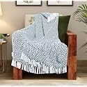 Reversible Navy Argyle Pattern 78X60 Inch Woven Cotton Throw | Blanket Living Room, Bedroom, Sofa, Couch, Bed & Chair - Navy & White, Size 200X150 Cm