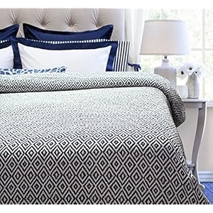 reversible navy argyle pattern woven cotton large throw 98x87 inch  blanket living room bedroom sofa couch bed amp chair - size 250x220 cm