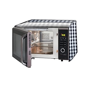 the furnishing tree microwave oven cover full closure pvc suitable for all major brands for size lxwxh 14x19x13 in inches gingham pattern black amp white