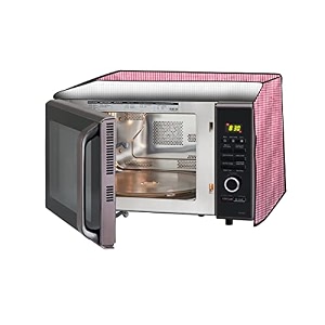 the furnishing tree microwave oven cover full closure pvc suitable for all major brands for size lxwxh 12x17x10 in inches pin check pattern pink
