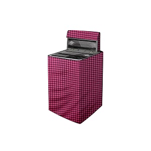 the furnishing tree waterproof polyester washing machine cover top loading compatible for whirlpool 360 back panel 80 kg 85 kg 9 kg 95 kg 10 kg cm-63x66x106 checkered pattern maroon