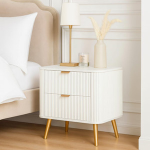 FURNITELL Modern Fluted Series Solid Wood Bedside