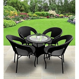 furniture garden patio 4 seater chair and table set outdoor balcony garden coffee table set furniture with 1 table and 4 chairs set - black