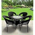 Furniture Garden Patio 4 Seater Chair and Table Set Outdoor Balcony Garden Coffee Table Set Furniture with 1 Table and 4 Chairs Set - (Black)