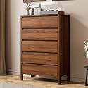 Furniway 45" Tall 5 Drawer Wood Dresser for Bedroom with Legs, Walnut