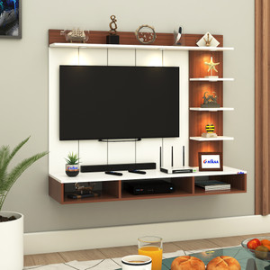 furniwud ryder wall-mount tv unit with pvc back panel  led lights ideal for 43 inch tv engineered wood tv entertainment unit