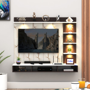 furniwud ryder wall-mount tv unit with pvc back panel  led lights ideal for 43 inch tv engineered wood tv entertainment unit