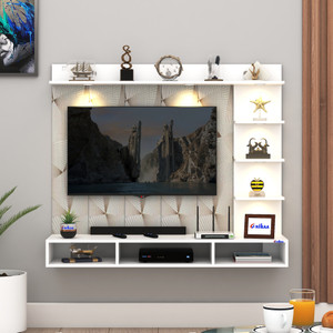furniwud ryder wall-mount tv unit with pvc back panel  led lights ideal for 43 inch tv engineered wood tv entertainment unit