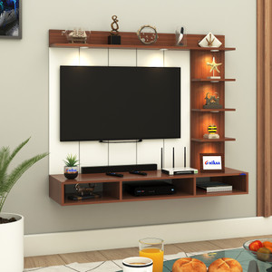 furniwud ryder wall-mount tv unit with pvc back panel  led lights ideal for 43 inch tv engineered wood tv entertainment unit