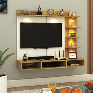 furniwud ryder wall-mount tv unit with pvc back panel  led lights ideal for 43 inch tv engineered wood tv entertainment unit