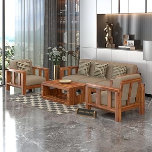 Solid Sheesham Wood 5 Seater Sofa Set