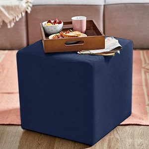 furny layra pouf in fabric blue